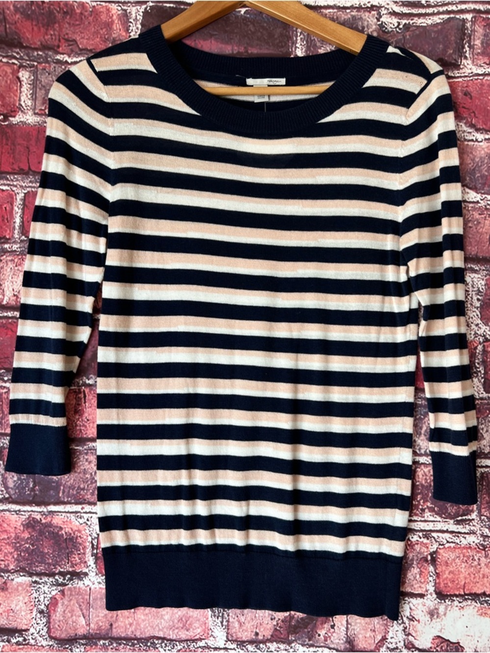 NWT Halogen Striped 3/4 Sleeve Crewneck Sweater - Navy/Pink